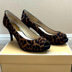New Michael Kors calf hair peep toe pumps